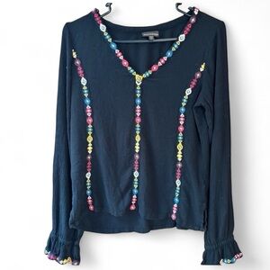Shyanne Black Embroidered Boho Peasant Top Women’s Size M Boho Western
